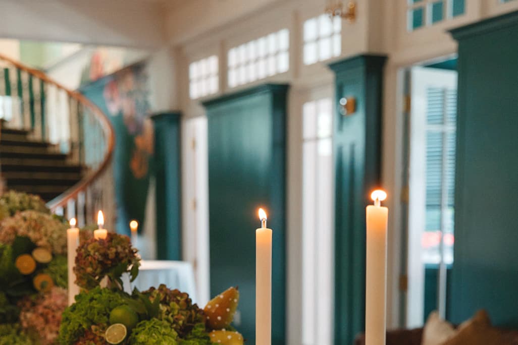 Candlelight and the staircase at The Spiral Staircase